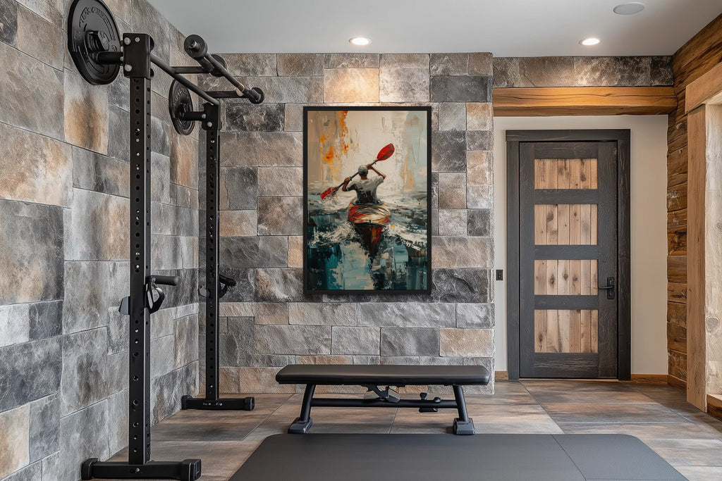 Kayaker In The Lake Abstract Framed Canvas Wall Art