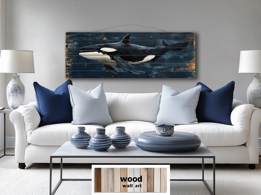 Killer Whale Orca Distressed Wood Wall Art