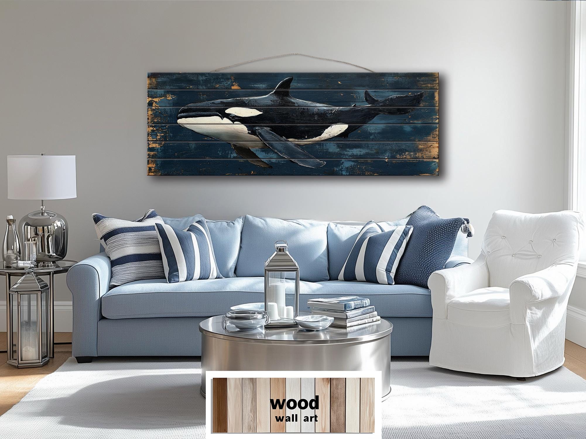 Killer Whale Orca Distressed Wood Wall Art