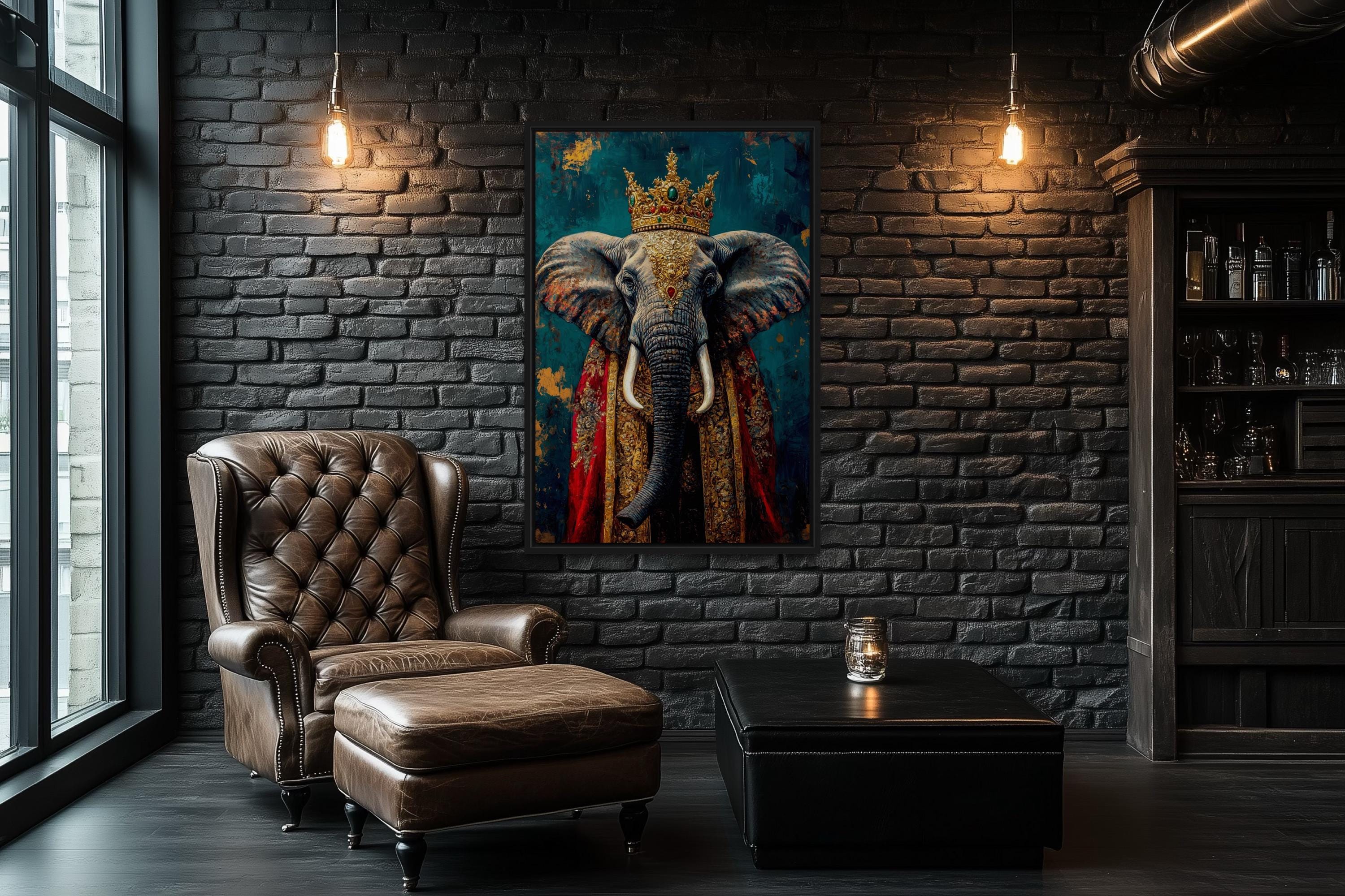 King Elephant With Crown And Robe Victorian Portrait Wall Art