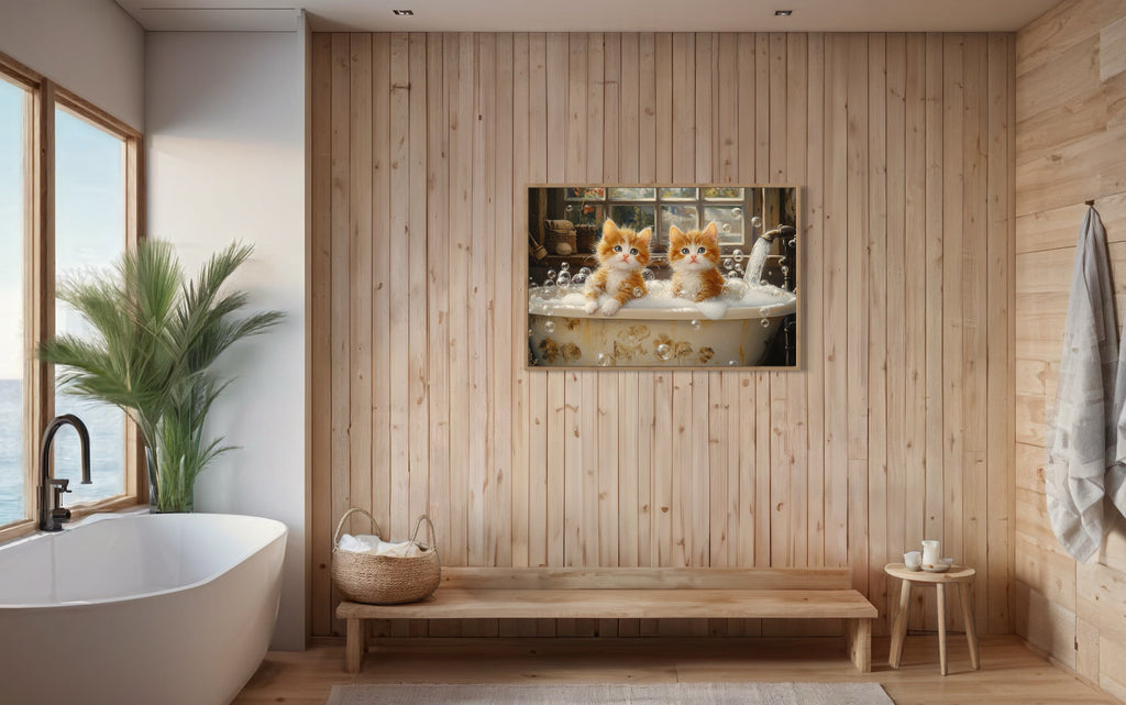 Kittens In Bathtub Framed Canvas Wall Art