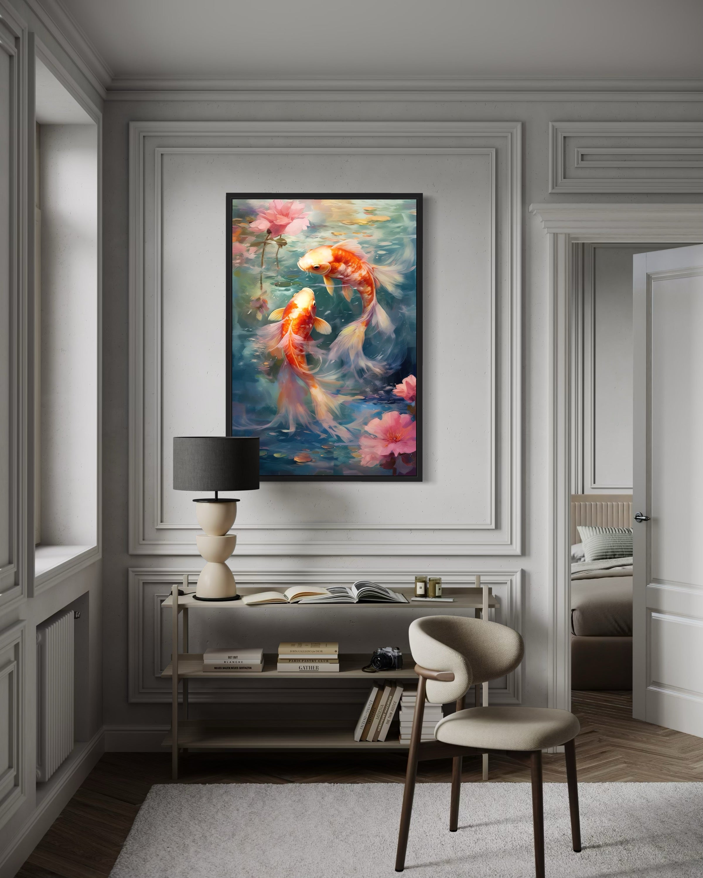 Koi Fish Zen Japanese Framed Canvas Wall Art