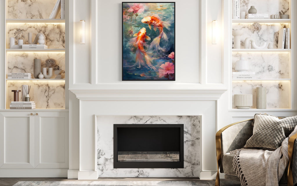 Koi Fish Zen Japanese Framed Canvas Wall Art