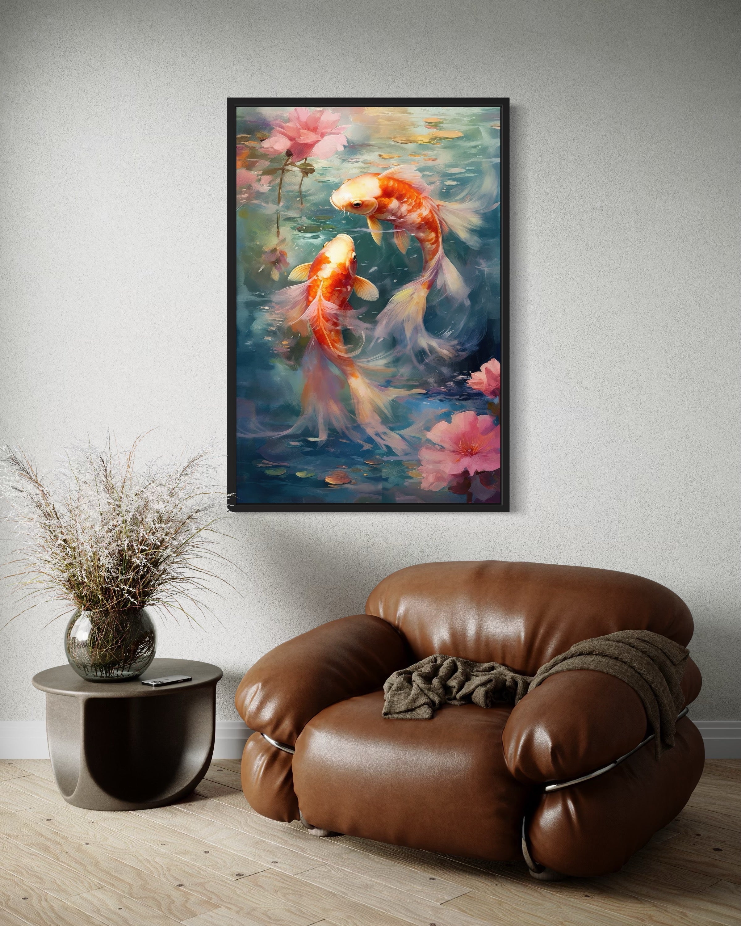 Koi Fish Zen Japanese Framed Canvas Wall Art
