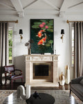 Koi Fish and Water Lilies Vertical Canvas Wall Art