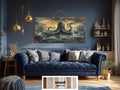Kraken Wall Art | Storm Ocean Art on Distressed Wood Plank | Rustic Nautical Decor for Men