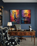 Lady Justice And Scales Of Justice Colorful Set Of 2 Law Firm Canvas Wall Art