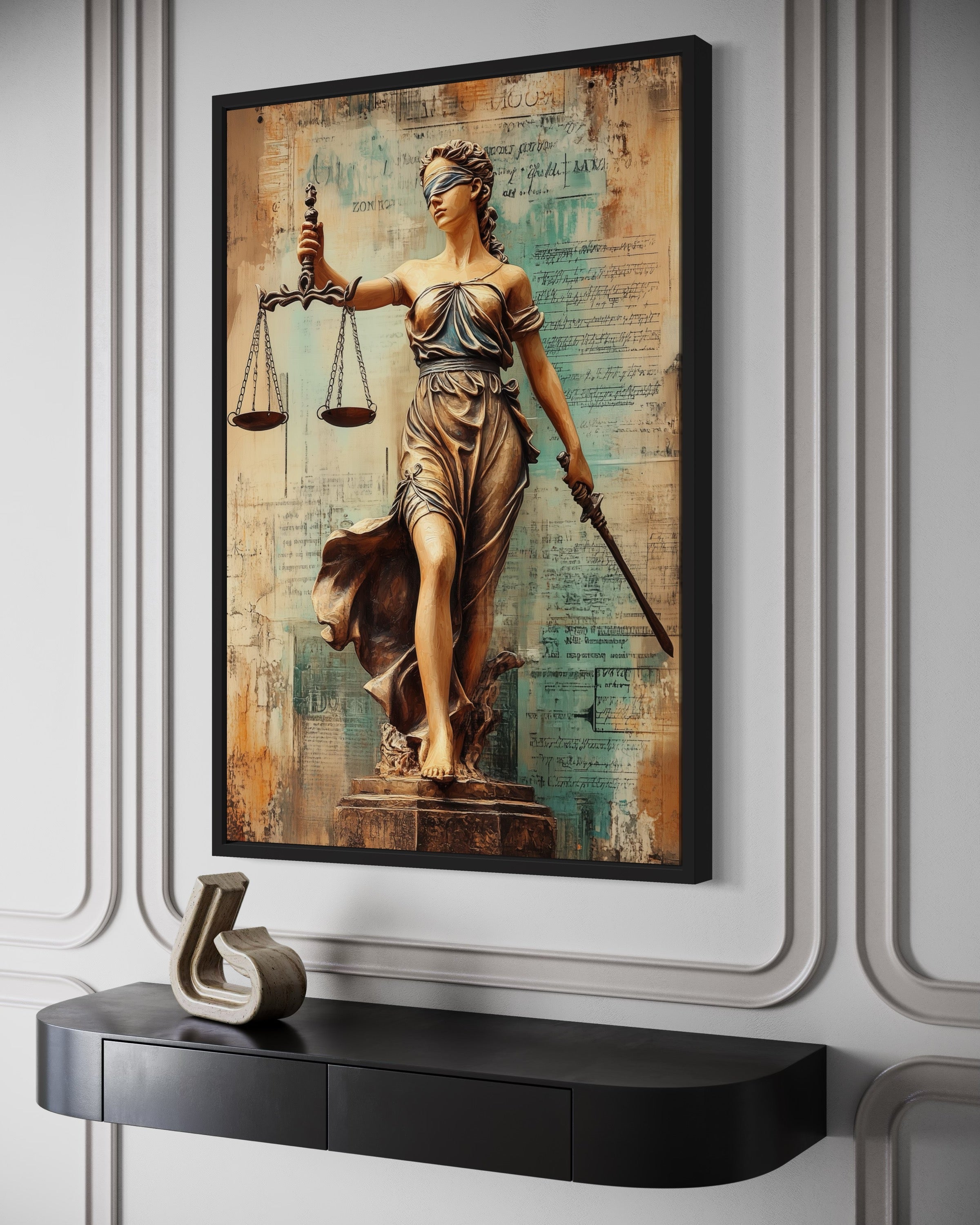Lady Justice With Scales And Sword Lawyer Office Framed Canvas Wall Decor