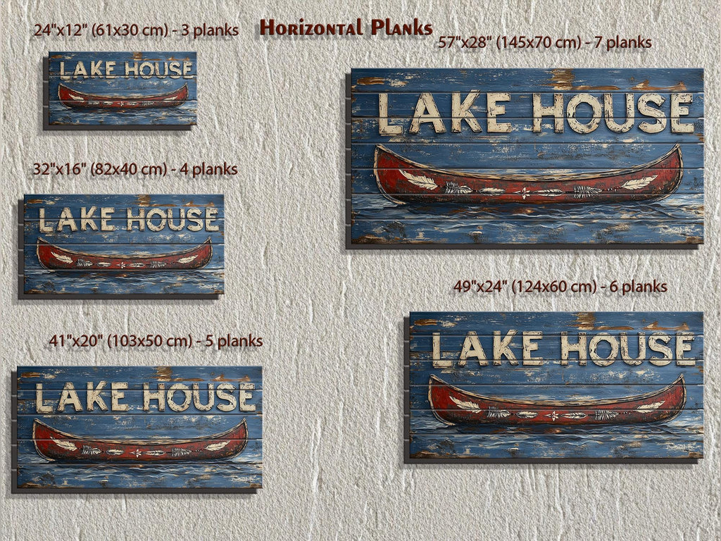 Lake House Sign With Red Canoe Real Wood Wall Art