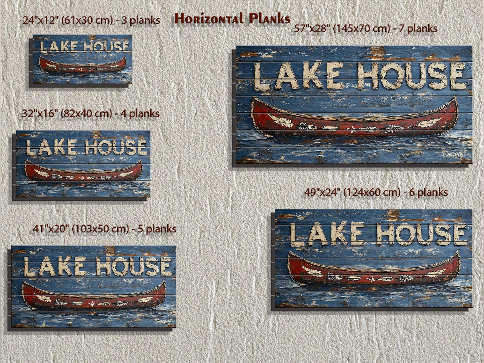 Lake House Sign With Red Canoe Real Wood Wall Art