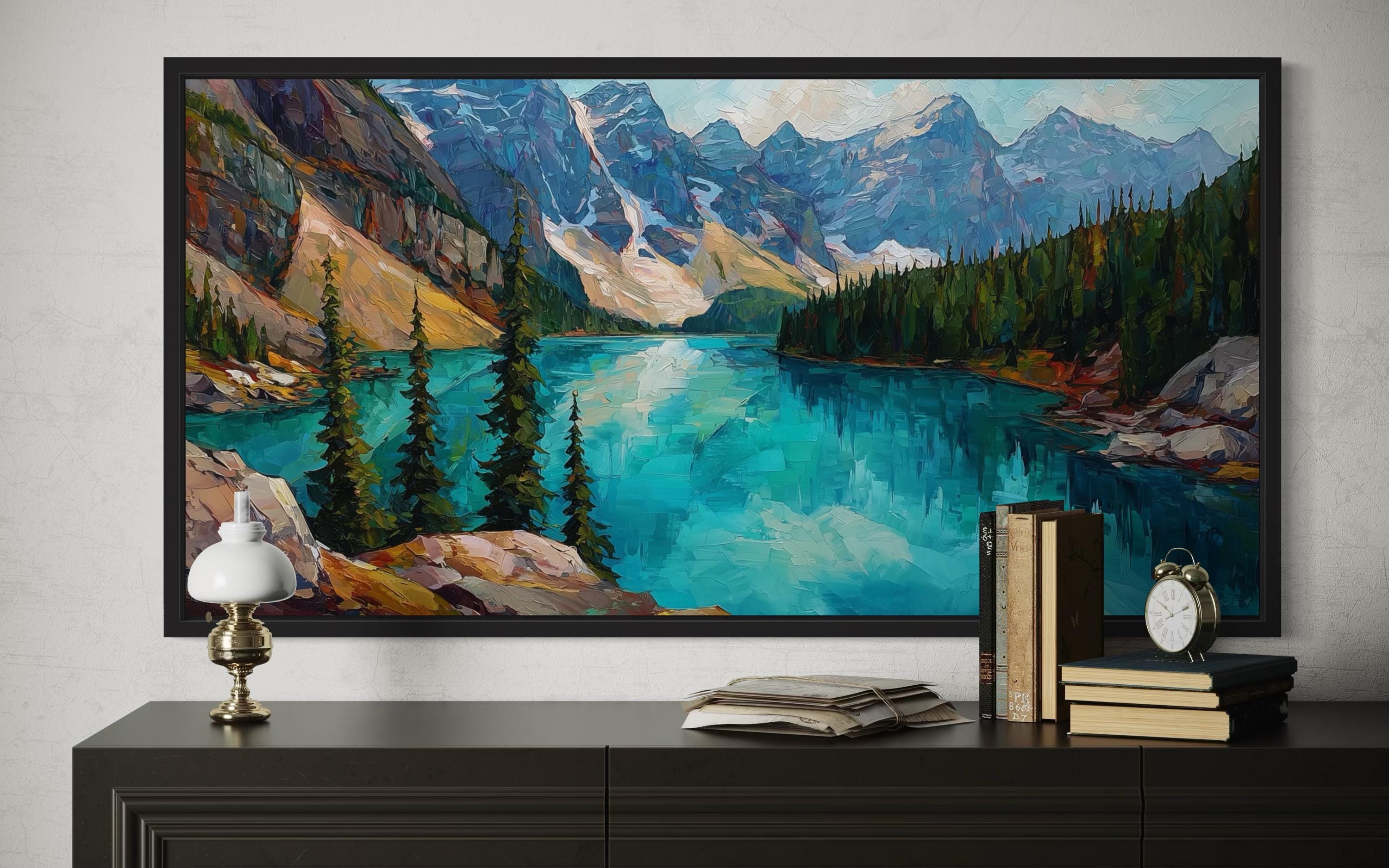 Lake Moraine  Canadian Rockies Mountain Lake Canvas Wall Art