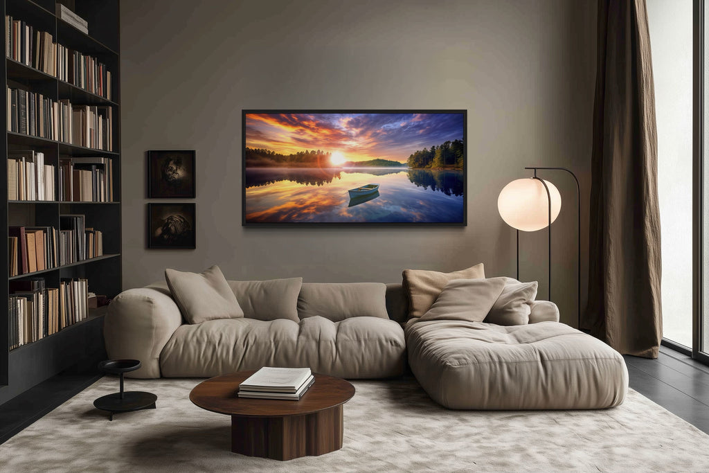 Lake Sunrise Wall Art – Serene Lake Canvas Print for Rustic Cabin Decor