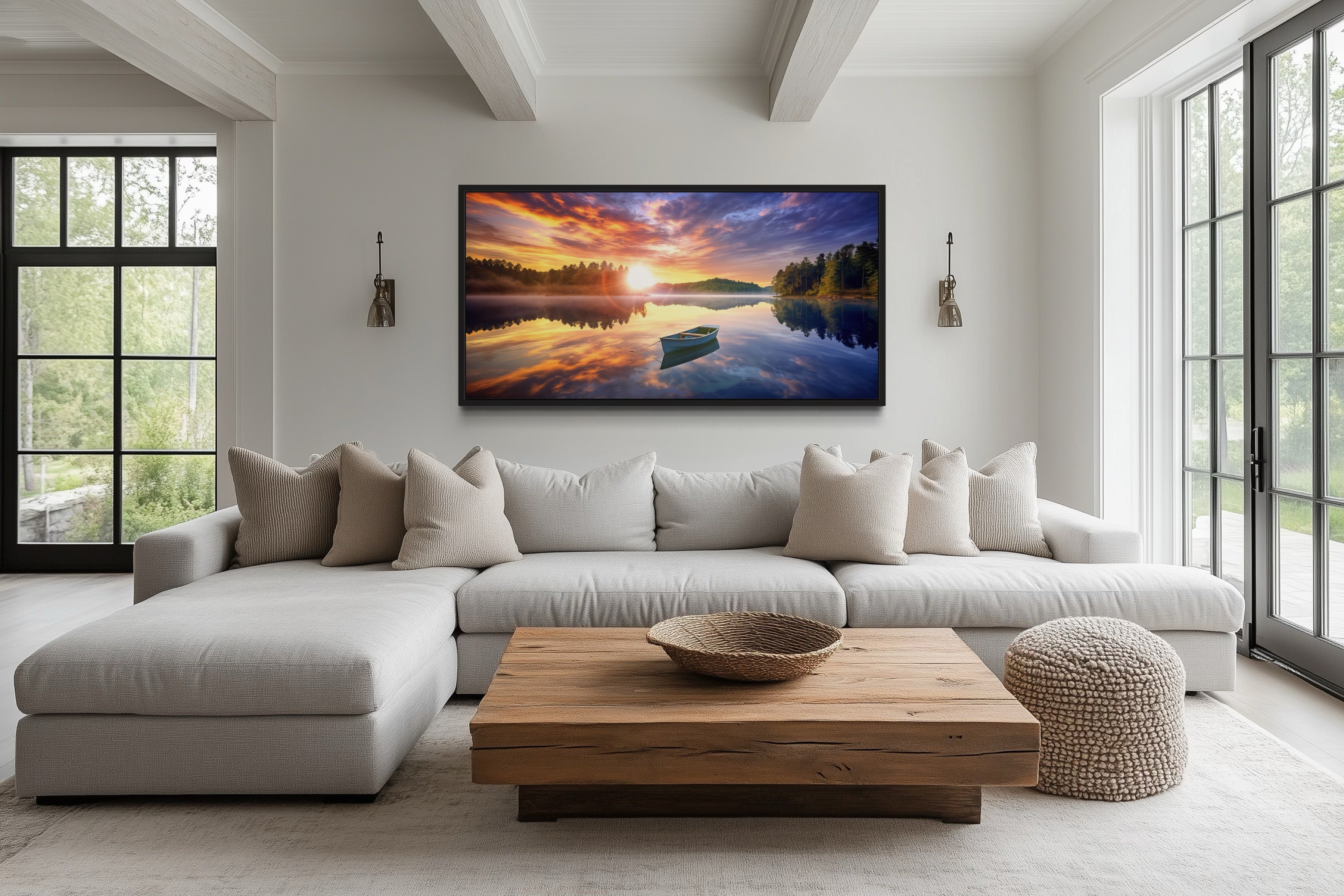 Lake Sunrise Wall Art – Serene Lake Canvas Print for Rustic Cabin Decor