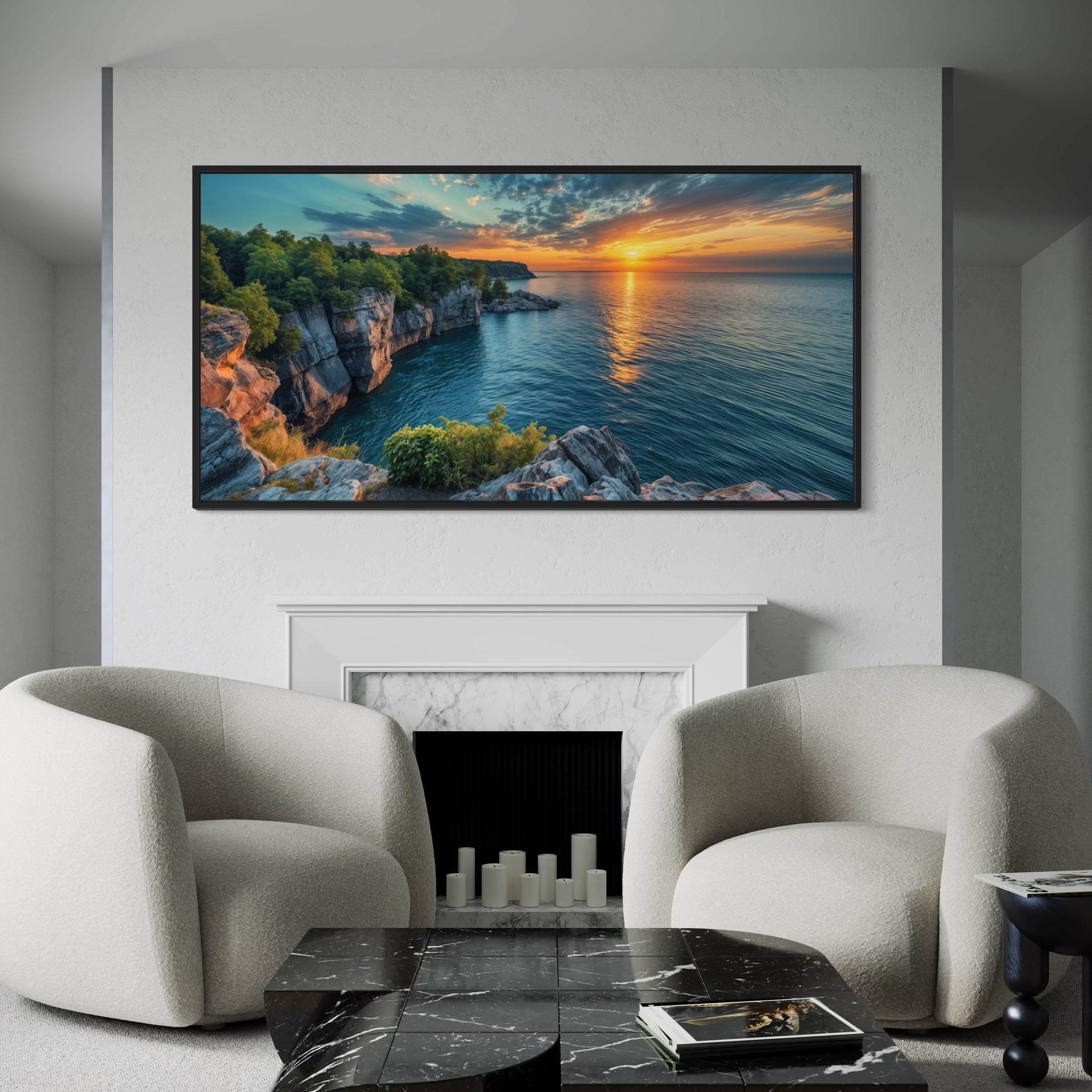 Lake Superior Sunset Canvas - Framed Wall Art | Panoramic Lake Landscape Print