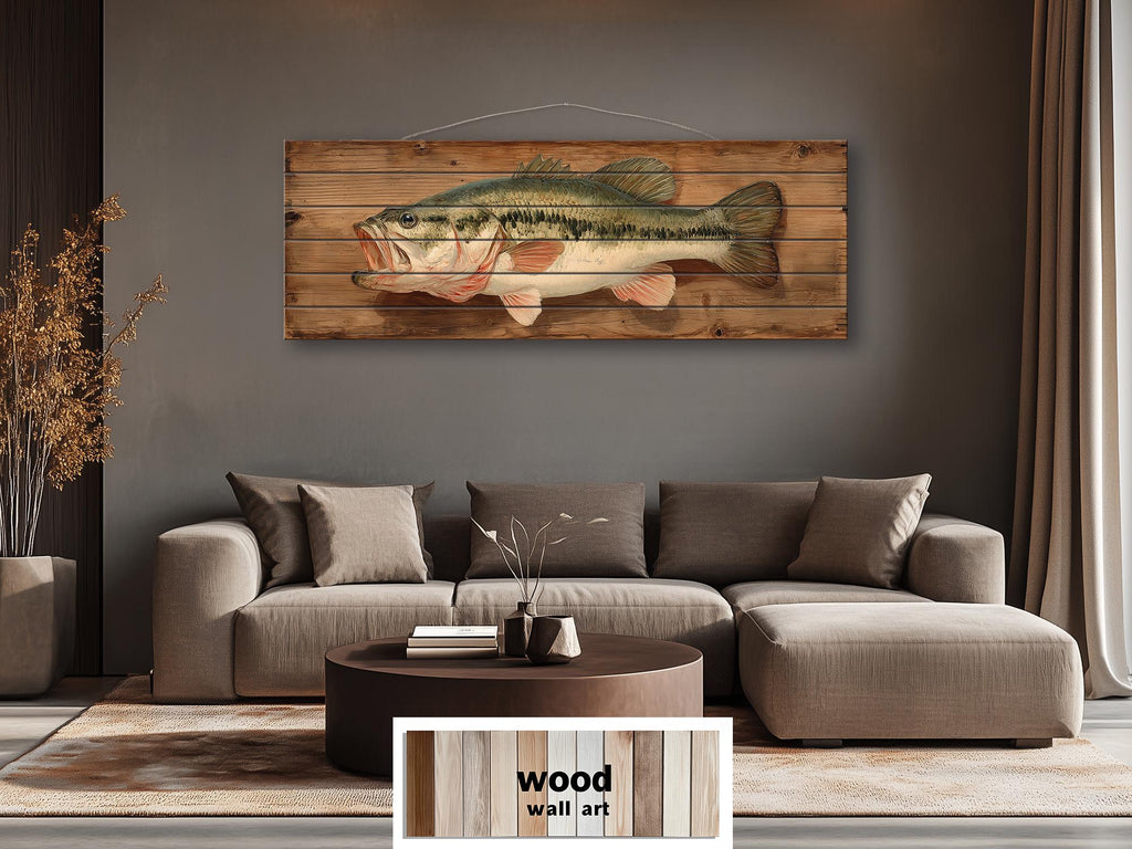 Largemouth Bass Distressed Wood Wall Art For Fishing Cabin Decor