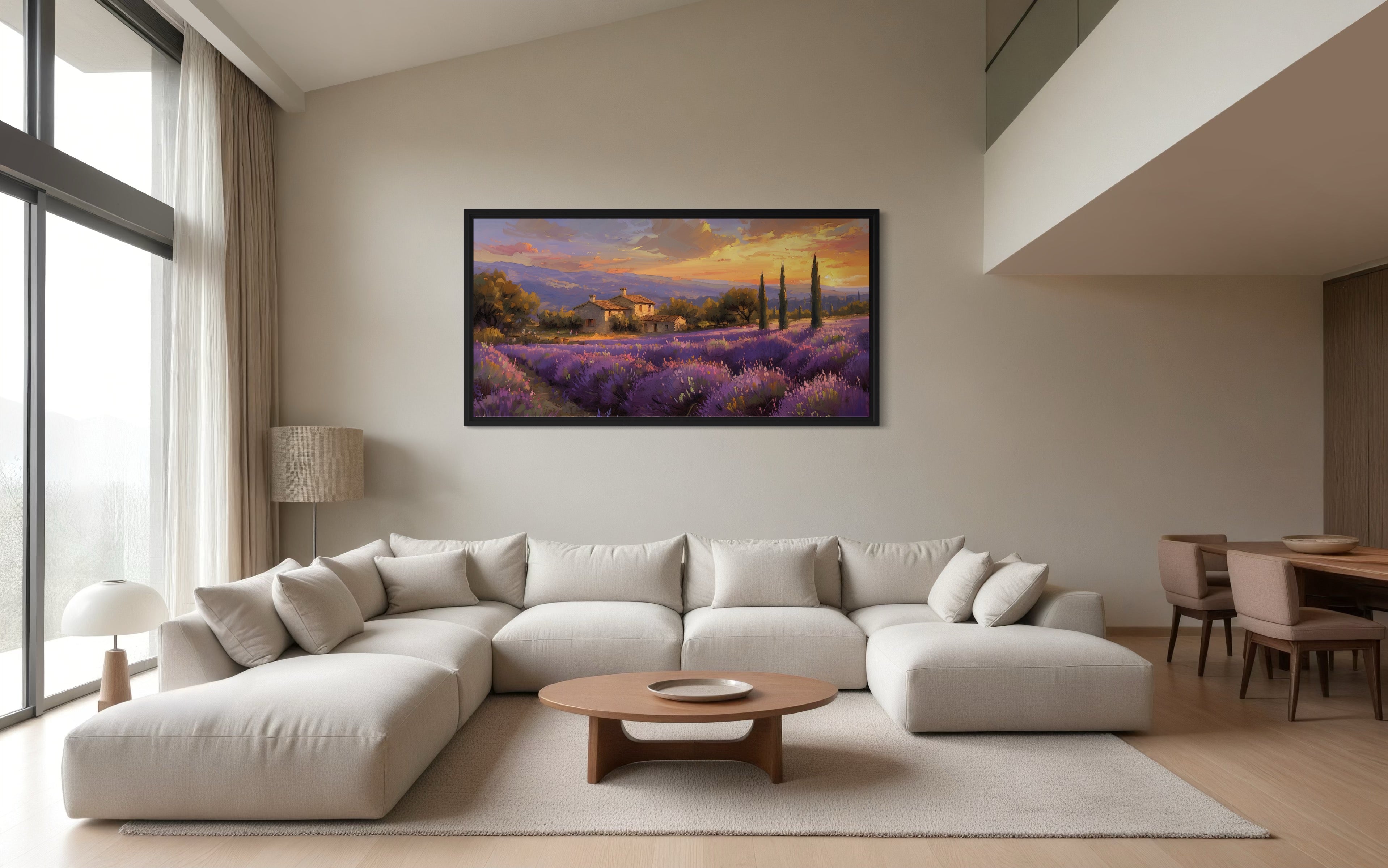 Lavender Fields of Provence At Sunset French Landscape Framed Canvas Wall Art