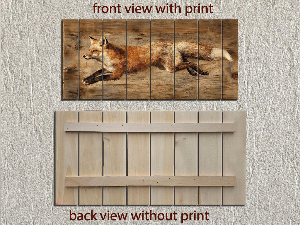 Leaping Fox Distressed Wood Wall Art