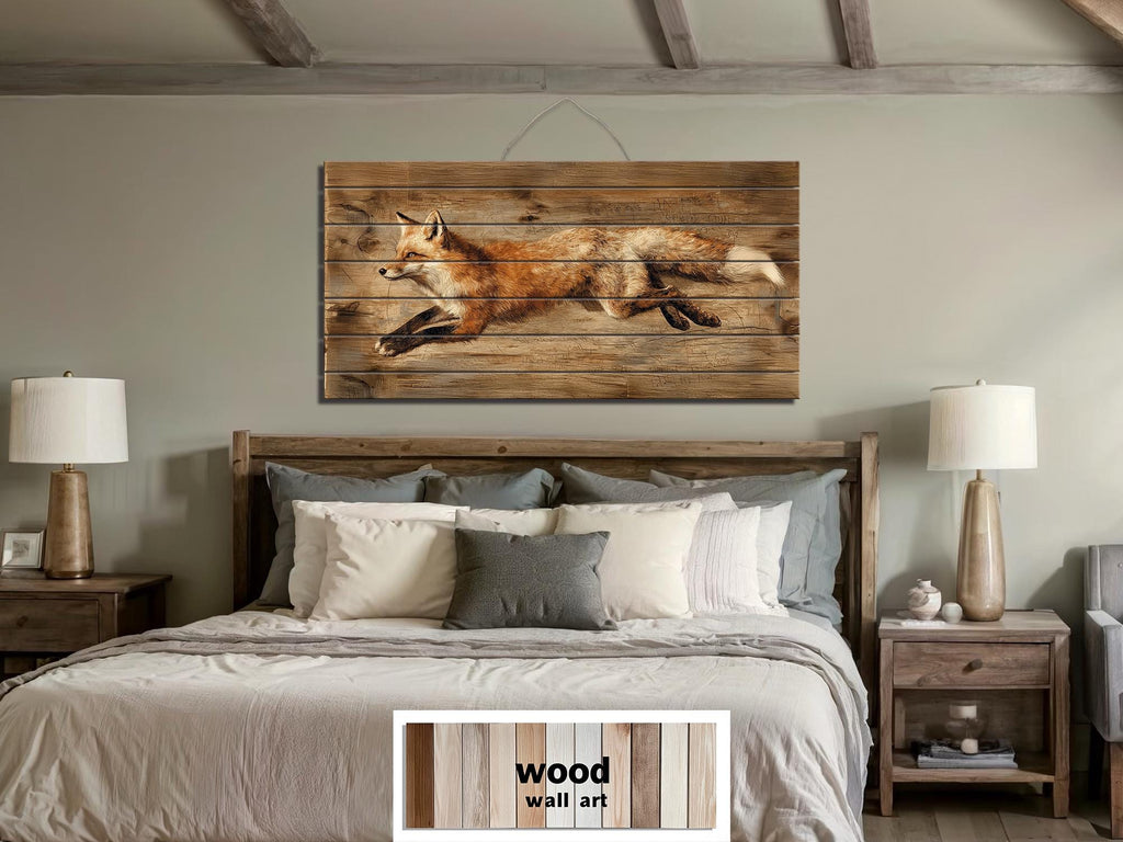 Leaping Fox Distressed Wood Wall Art