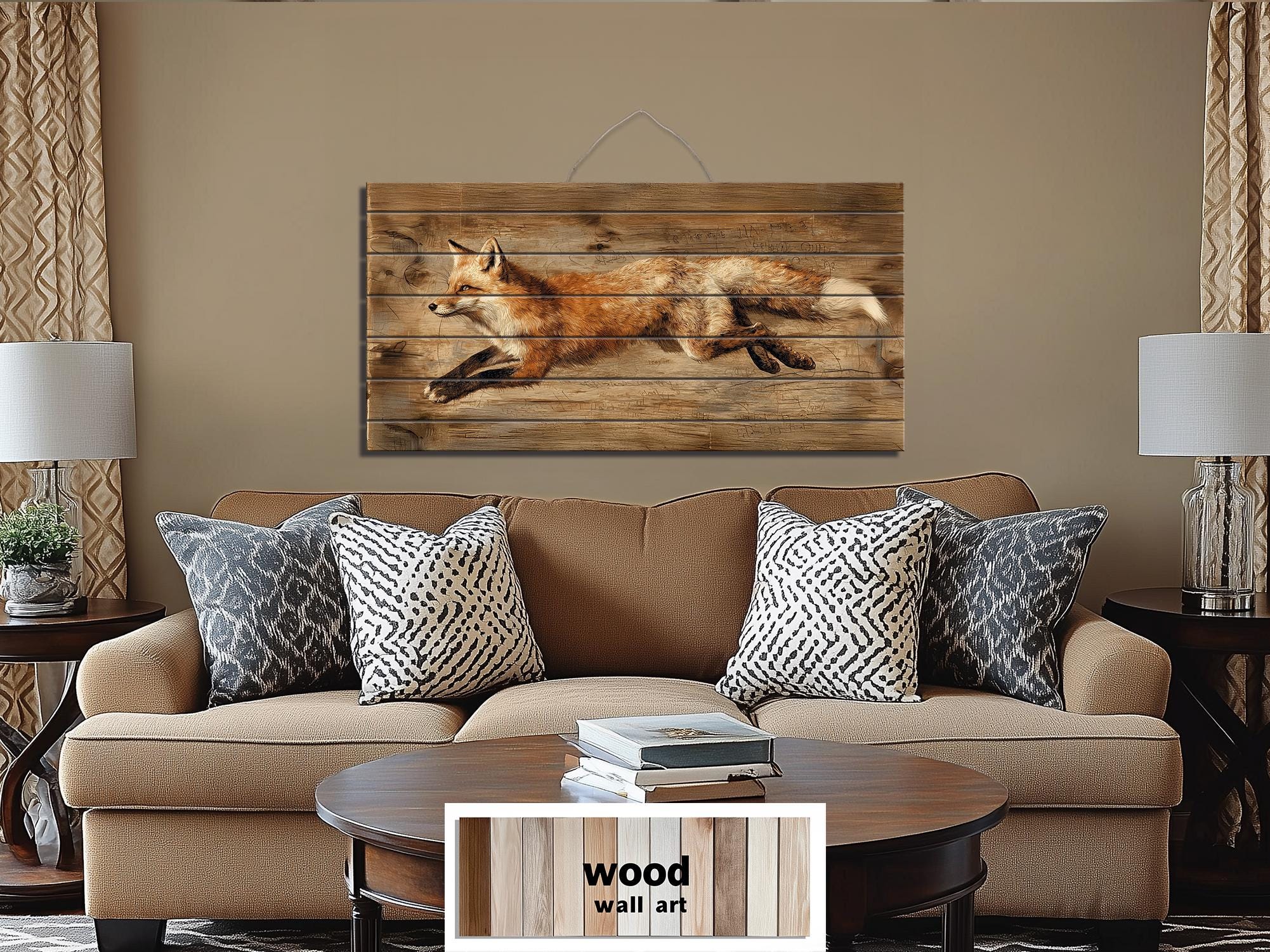 Leaping Fox Distressed Wood Wall Art