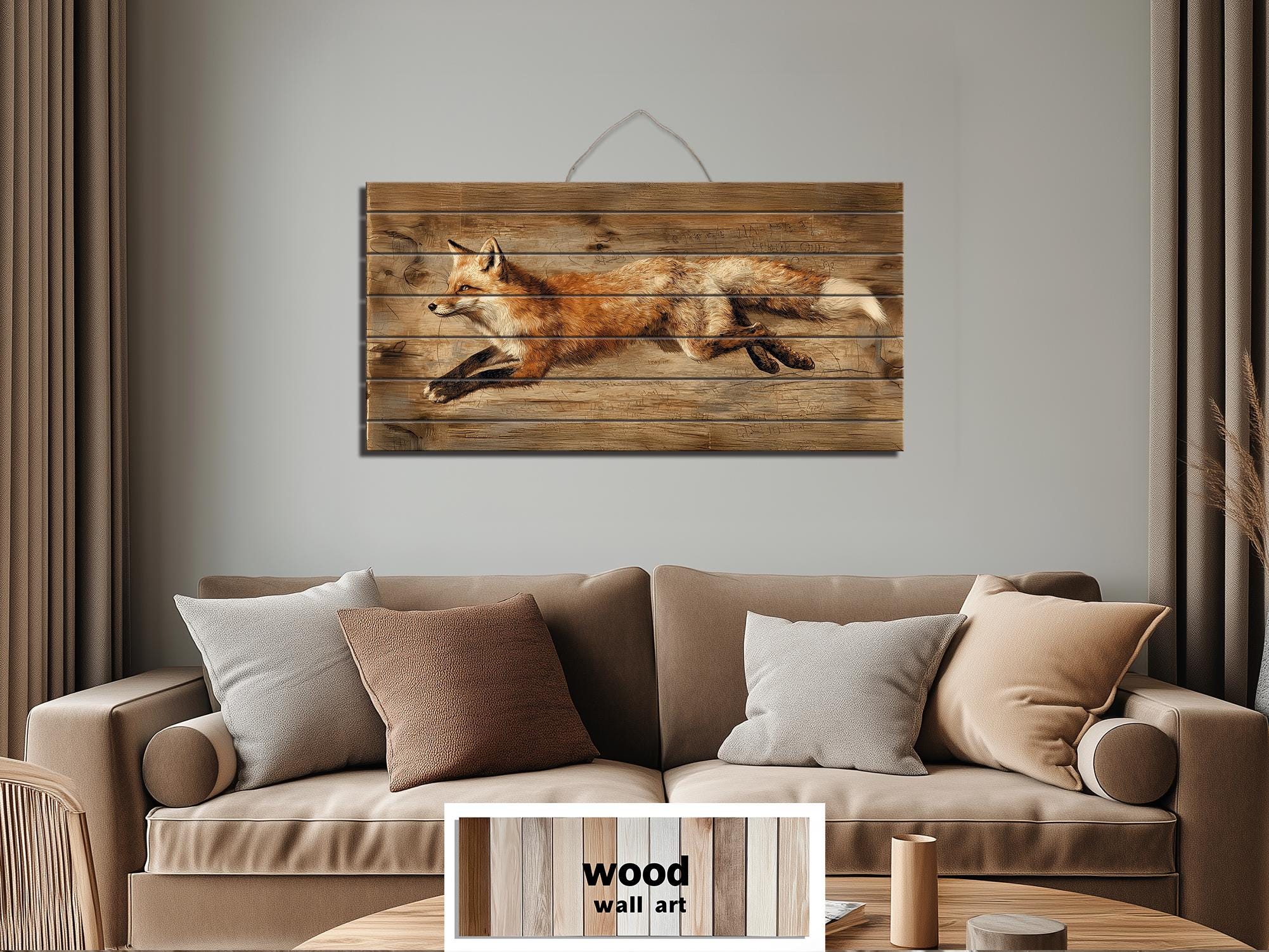 Leaping Fox Distressed Wood Wall Art
