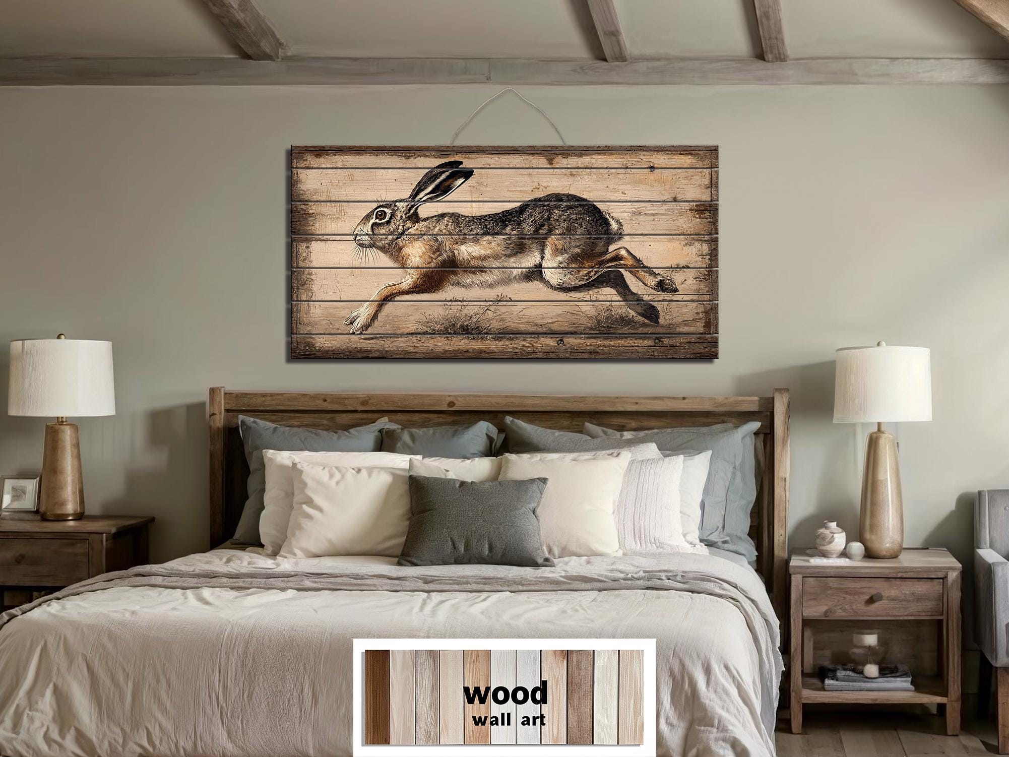 Leaping Rabbit Distressed Wood Wall Art