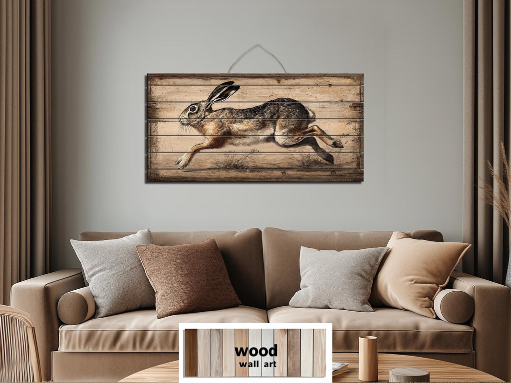 Leaping Rabbit Distressed Wood Wall Art