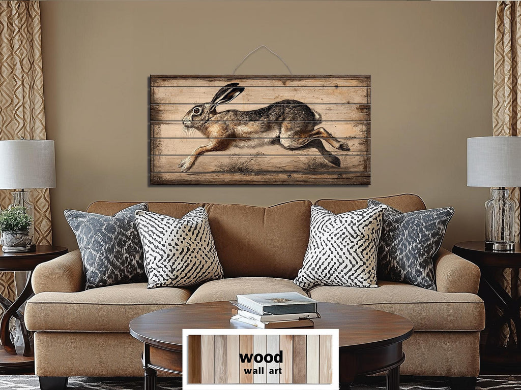 Leaping Rabbit Distressed Wood Wall Art