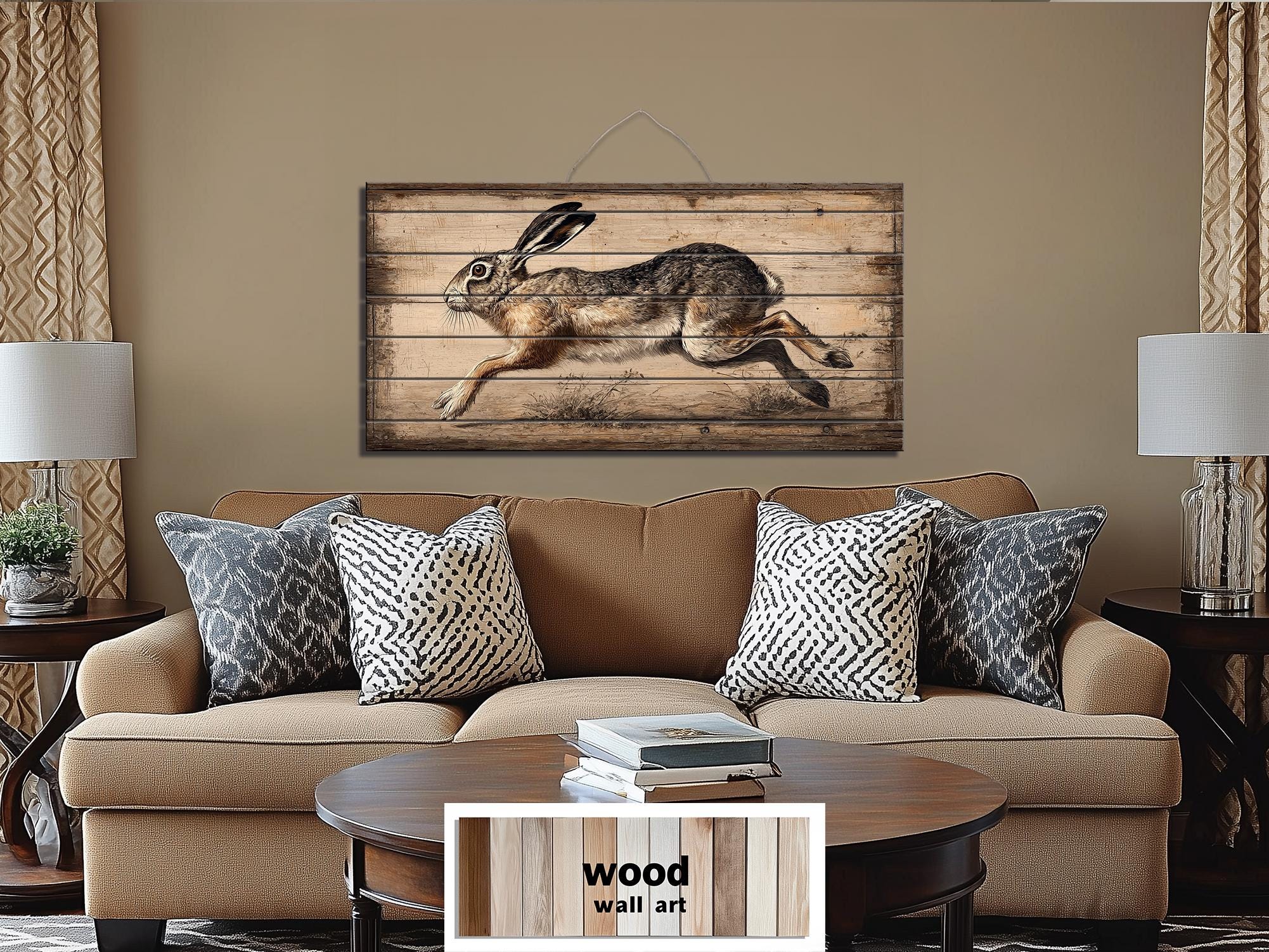 Leaping Rabbit Distressed Wood Wall Art