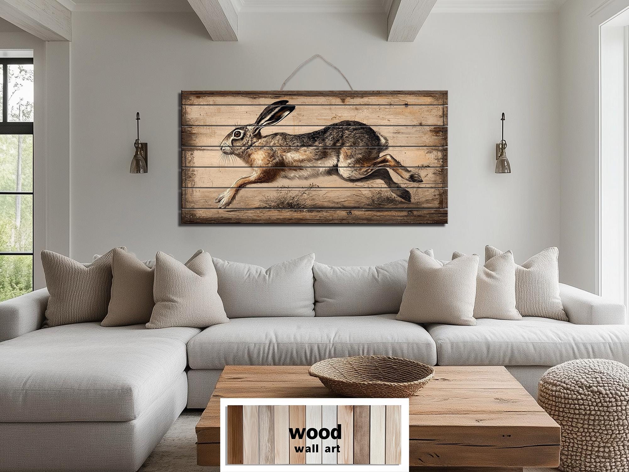 Leaping Rabbit Distressed Wood Wall Art