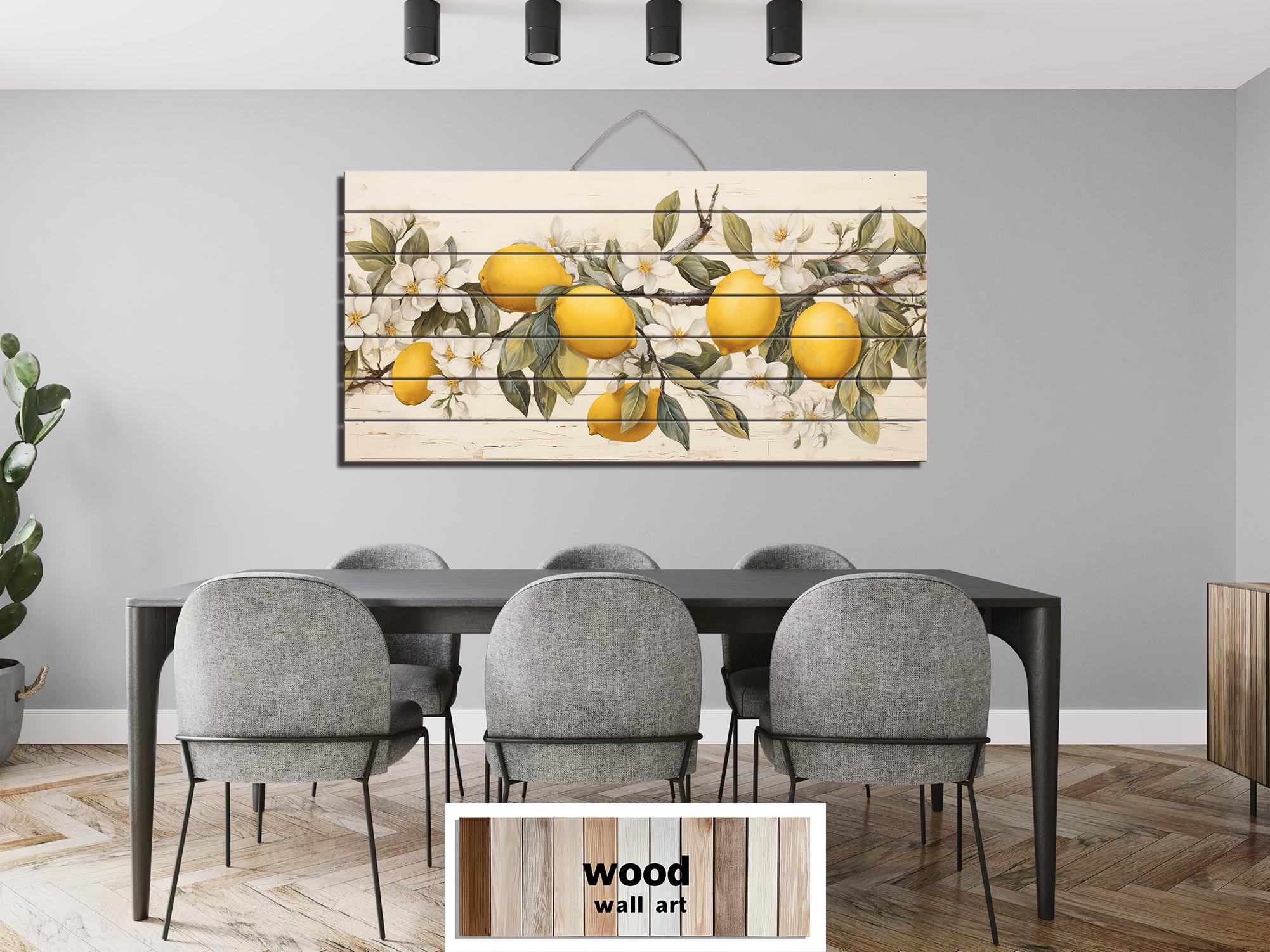 Lemon Tree Branch Distressed Wood Wall Art