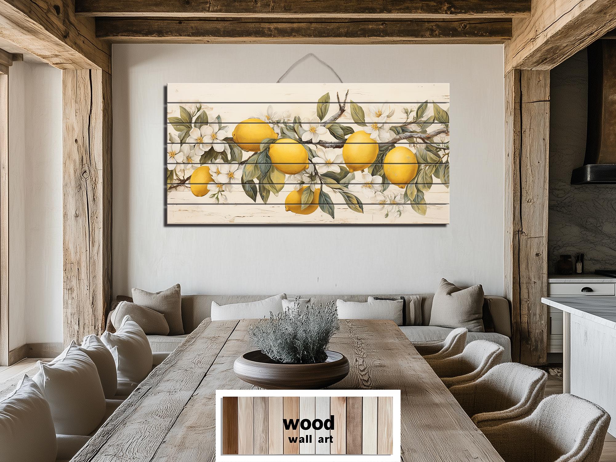 Lemon Tree Branch Distressed Wood Wall Art