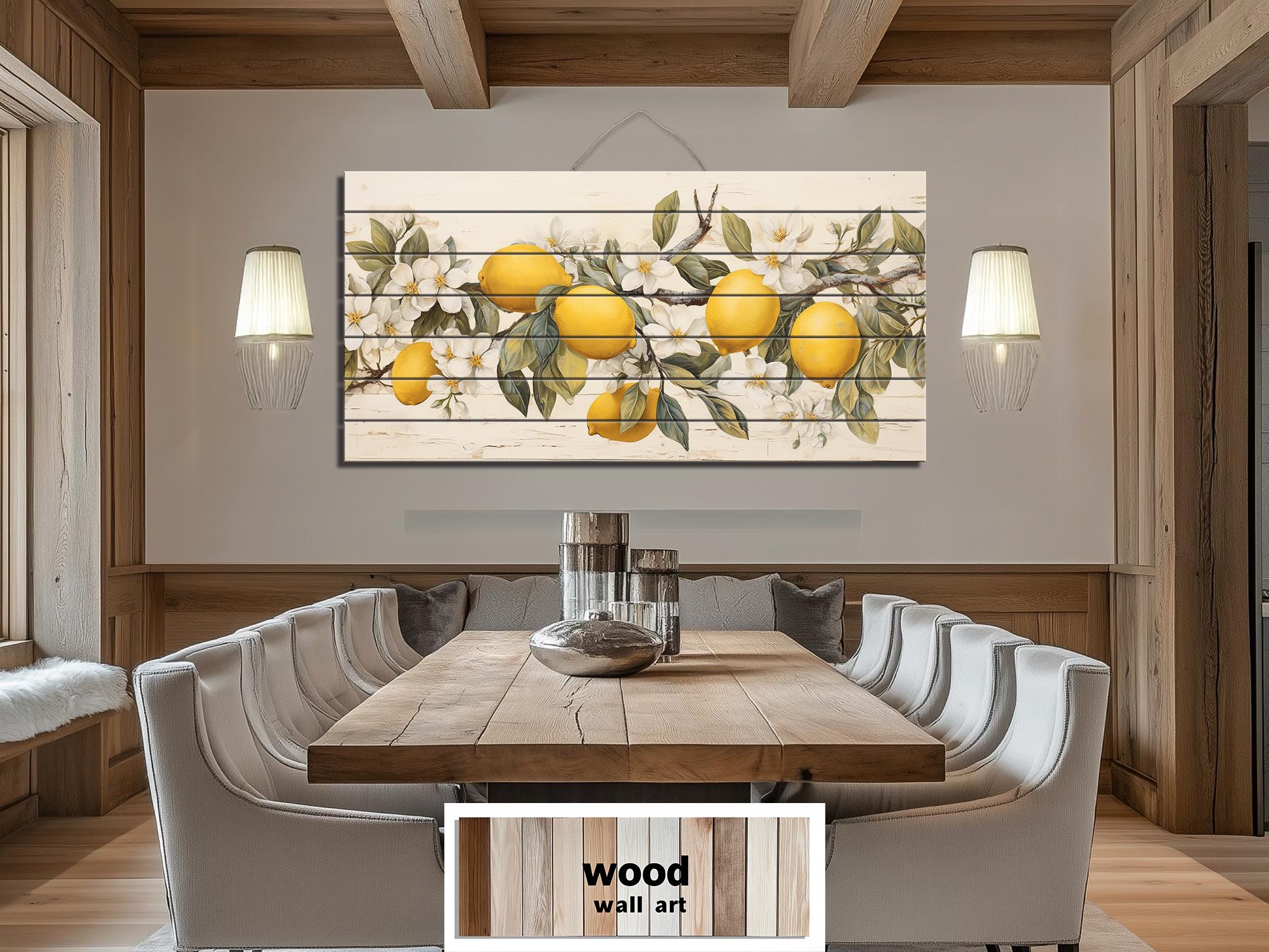 Lemon Tree Branch Distressed Wood Wall Art