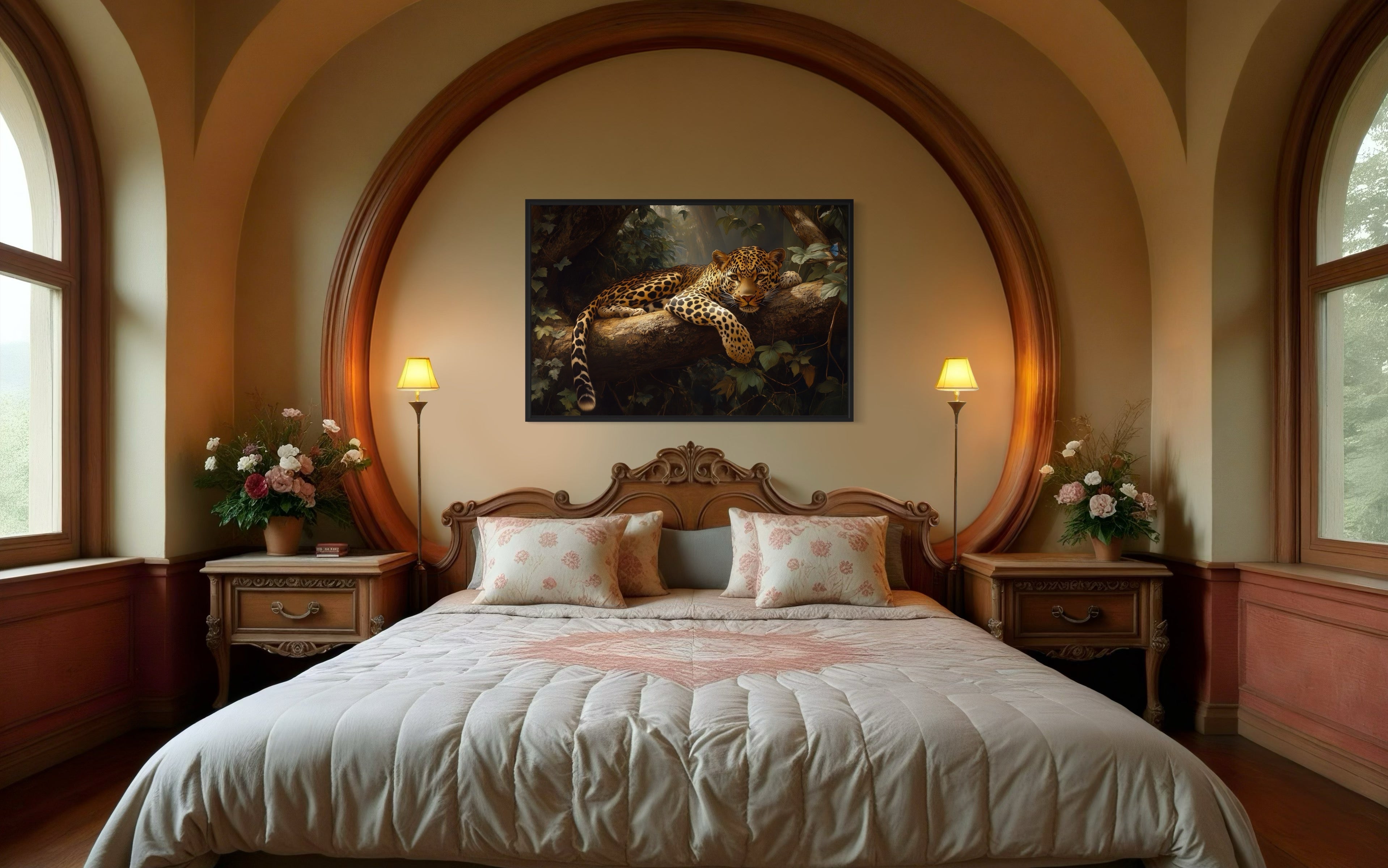 Leopard Resting In The Jungle Framed Canvas Wall Art For Bedroom