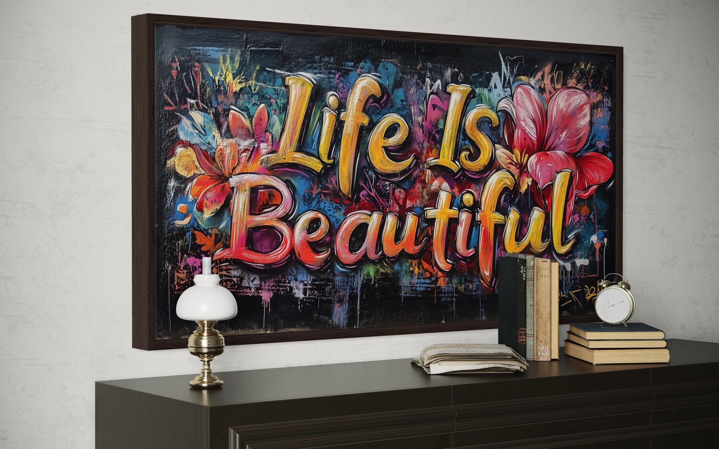 Life Is Beautiful Graffiti  Framed Canvas Wall Art