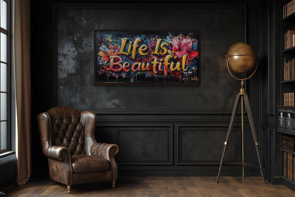 Life Is Beautiful Graffiti  Framed Canvas Wall Art