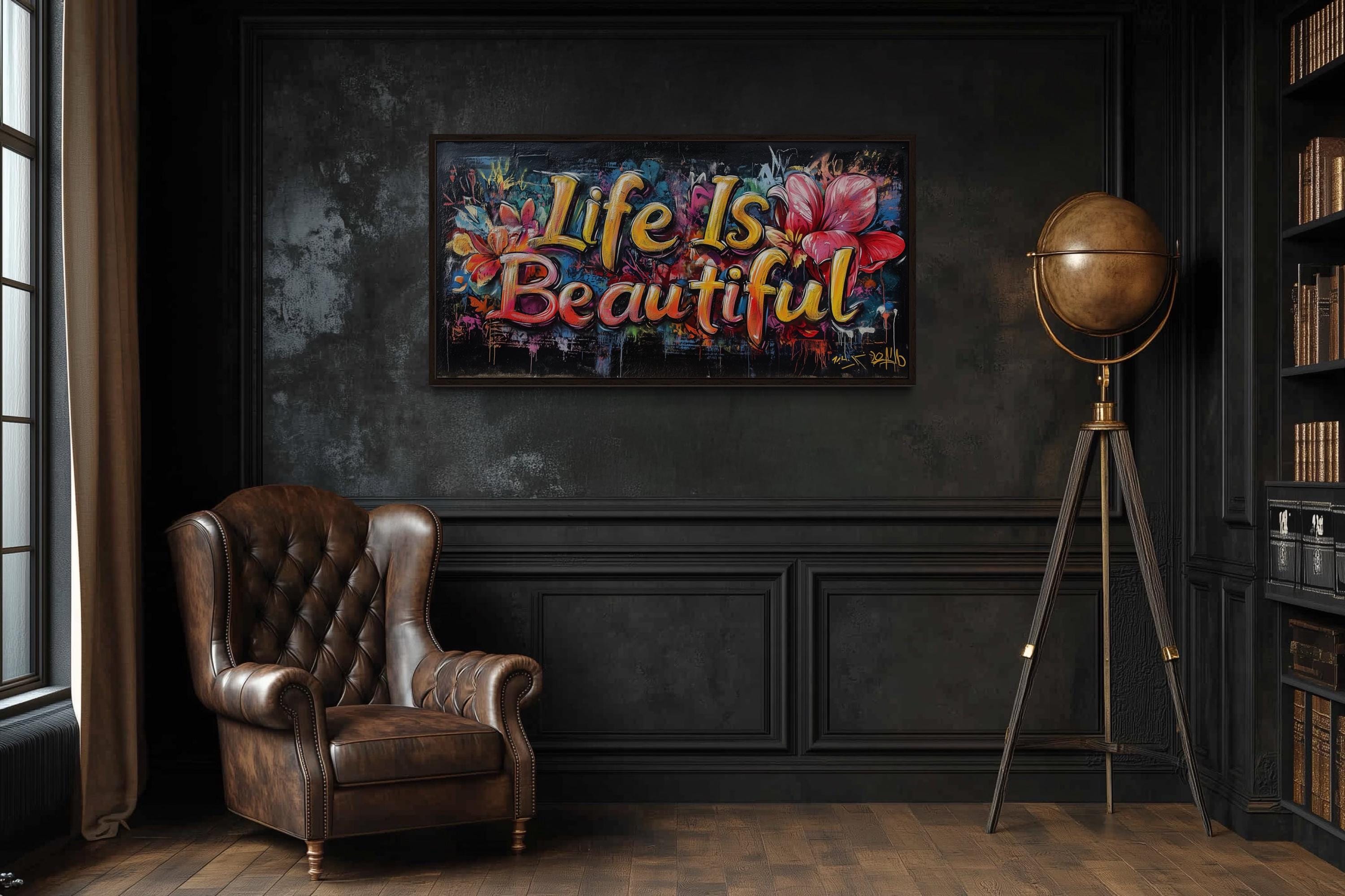 Life Is Beautiful Graffiti  Framed Canvas Wall Art