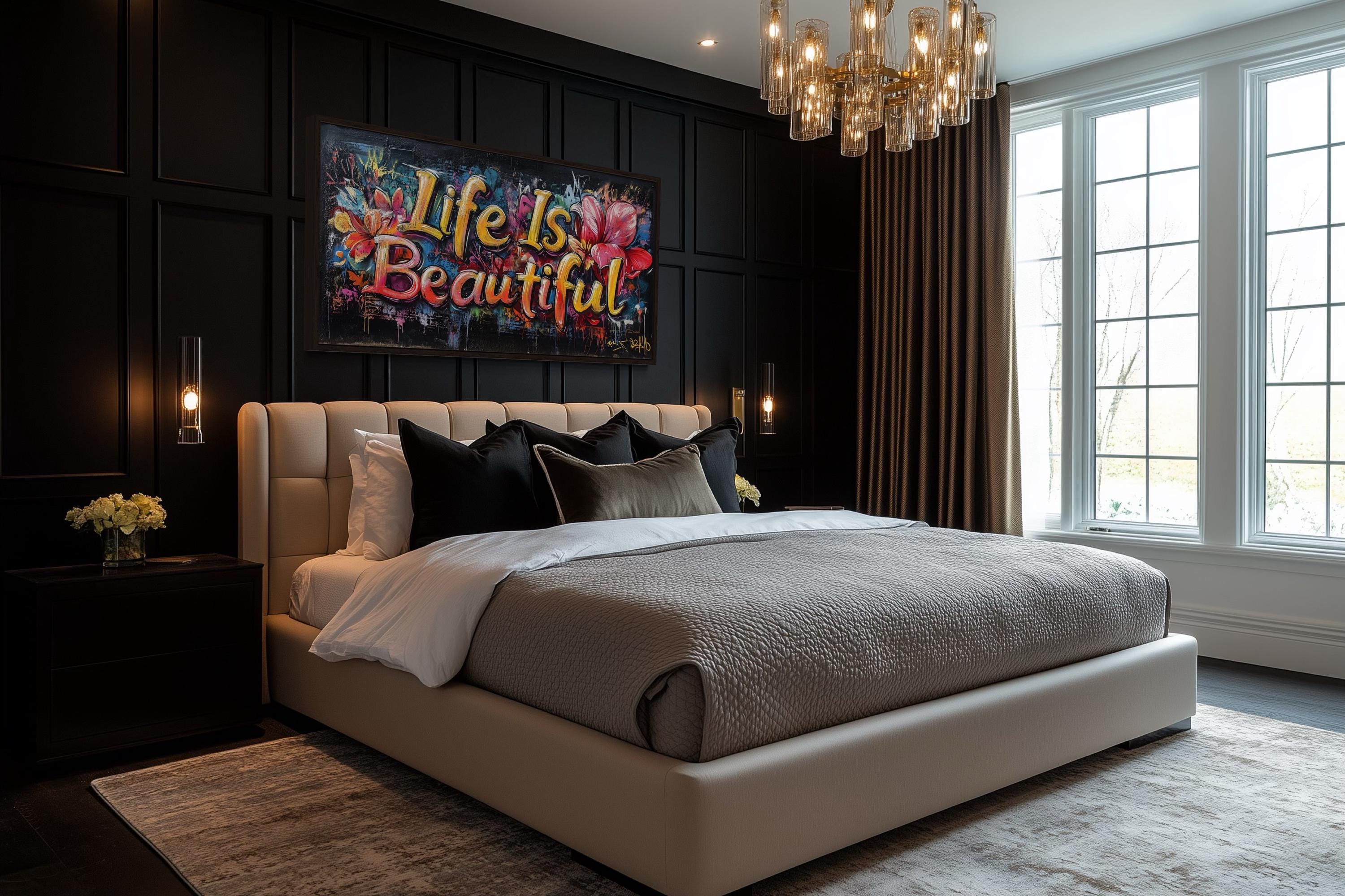 Life Is Beautiful Graffiti  Framed Canvas Wall Art