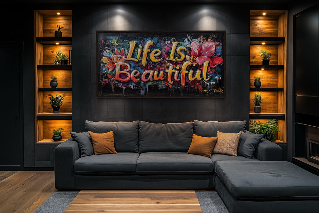 Life Is Beautiful Graffiti  Framed Canvas Wall Art