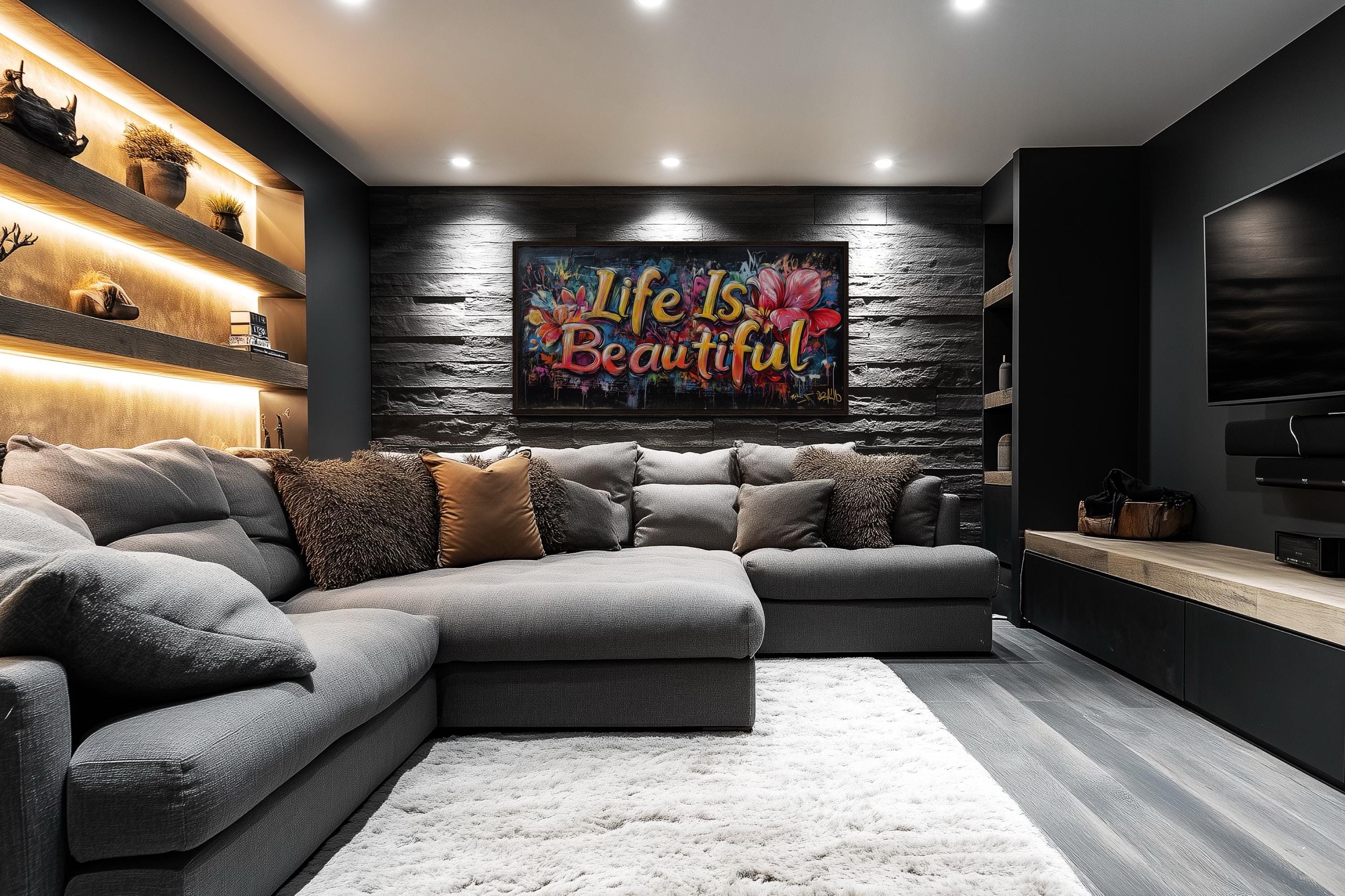 Life Is Beautiful Graffiti  Framed Canvas Wall Art