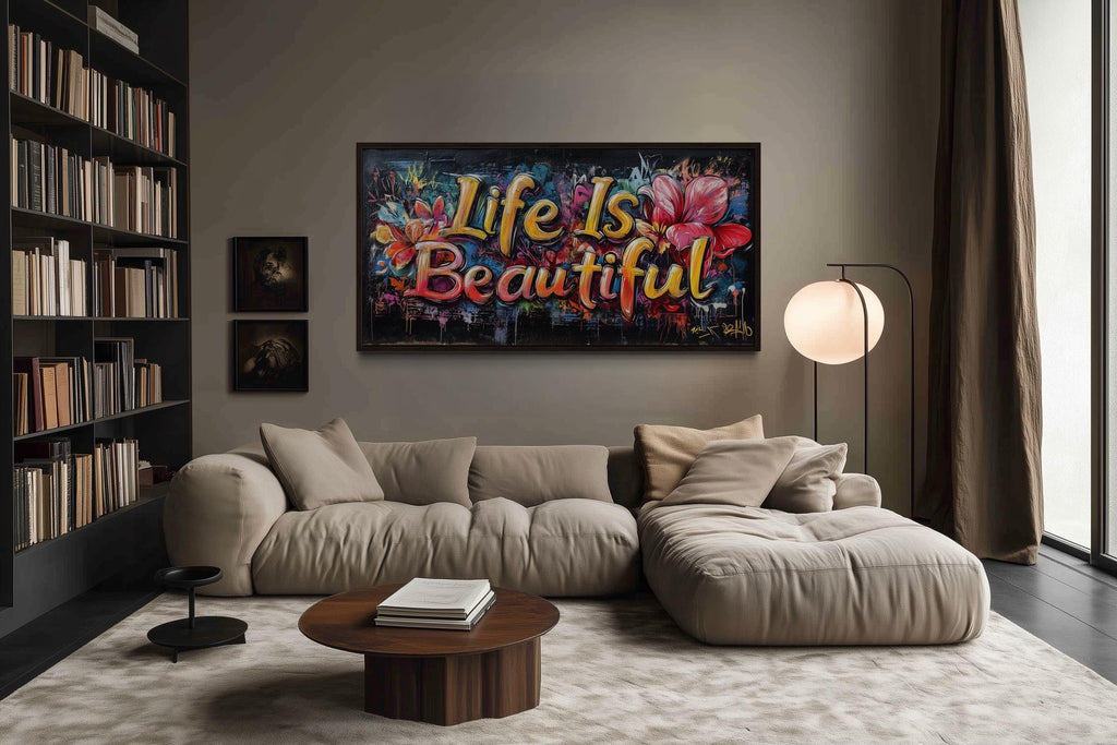 Life Is Beautiful Graffiti  Framed Canvas Wall Art