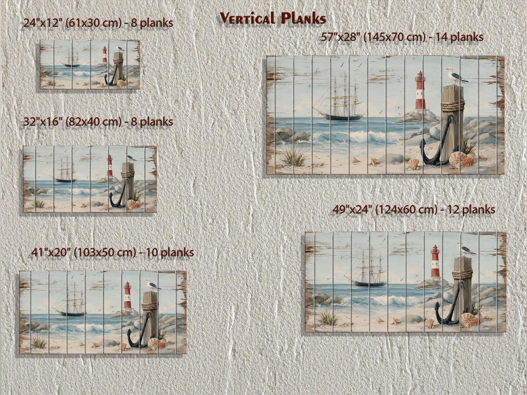 Lighthouse and Sailboat Scene Distressed Wood Wall Art With Anchor And Seagull