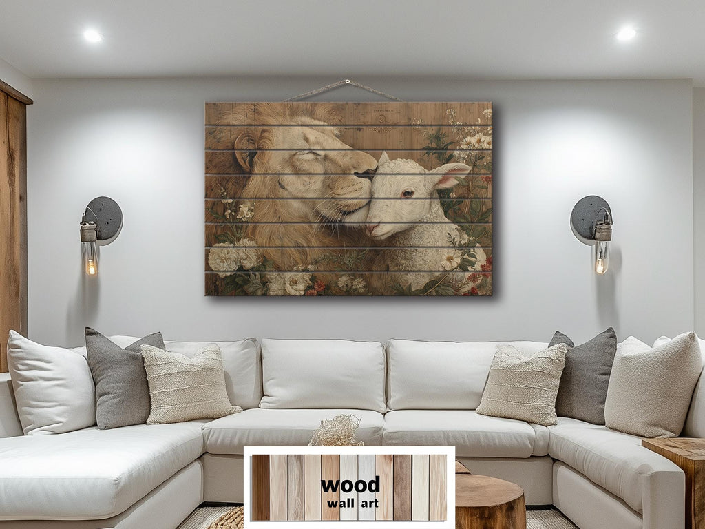 Lion And Lamb Distressed Wood Wall Art