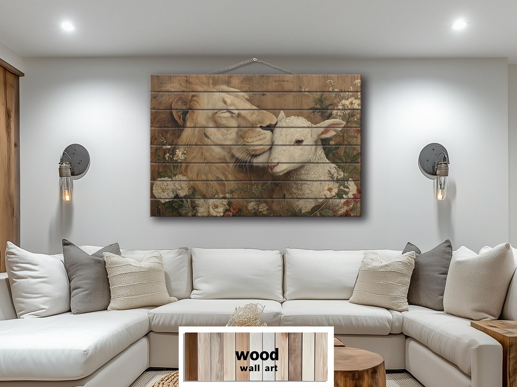 Lion And Lamb Distressed Wood Wall Art