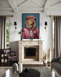 Lion In Pink Suit Maximalist Framed Canvas Wall Art