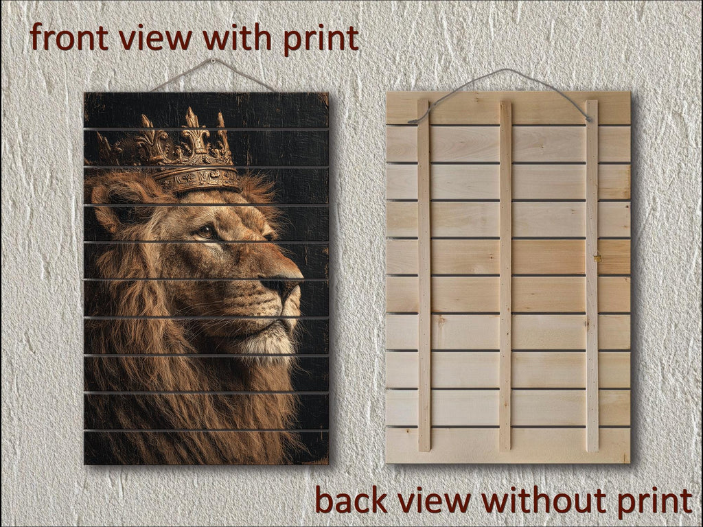 Lion King With Crown Distressed Wood Wall Art  For Masculine Decor