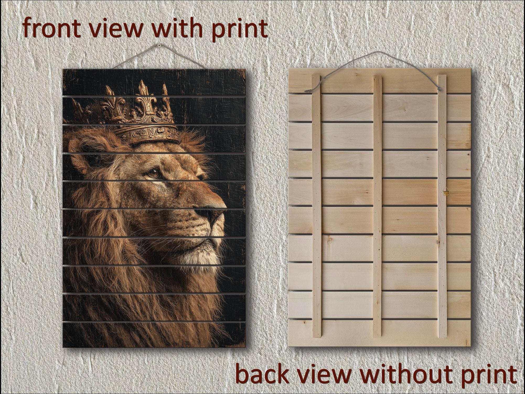 Lion King With Crown Distressed Wood Wall Art  For Masculine Decor