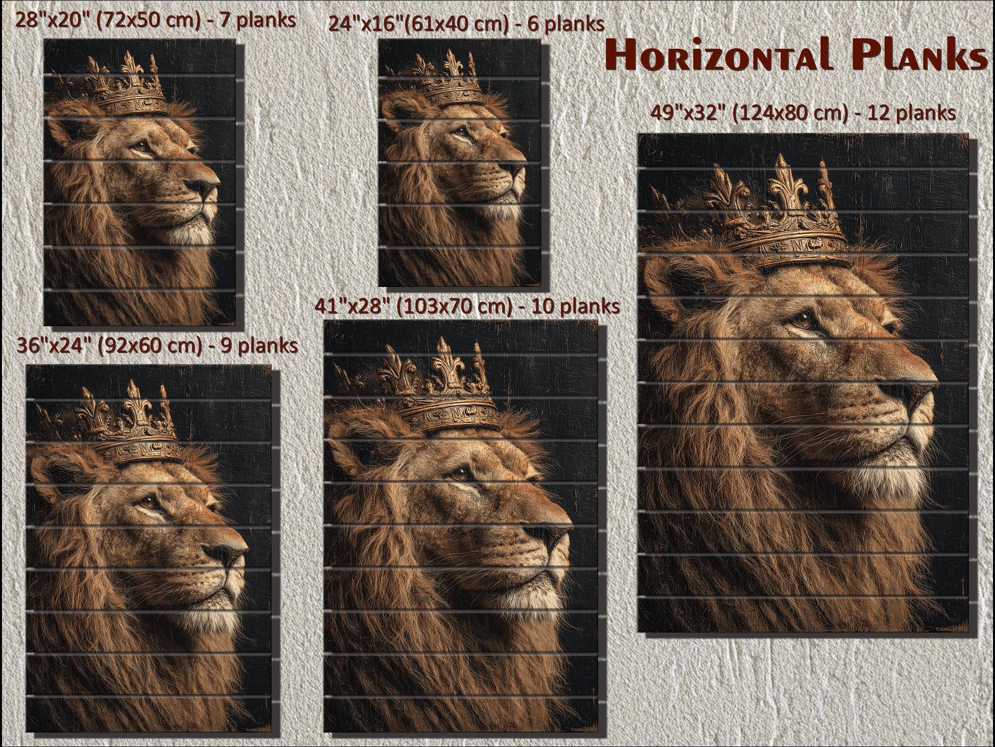 Lion King With Crown Distressed Wood Wall Art  For Masculine Decor