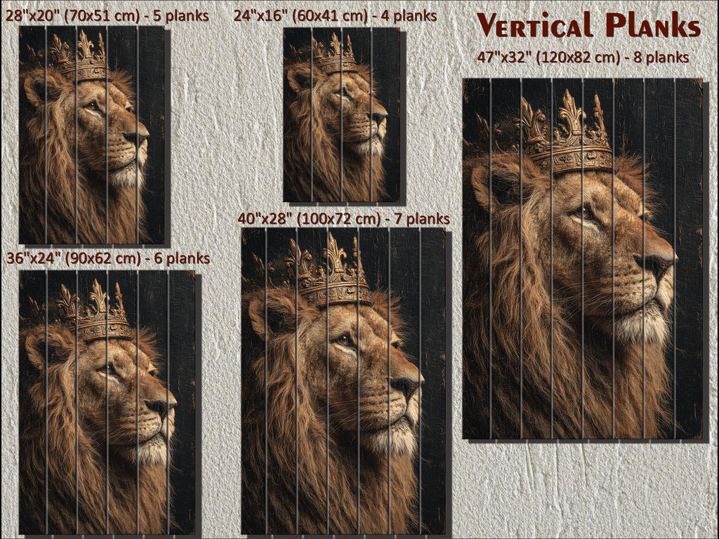 Lion King With Crown Distressed Wood Wall Art  For Masculine Decor