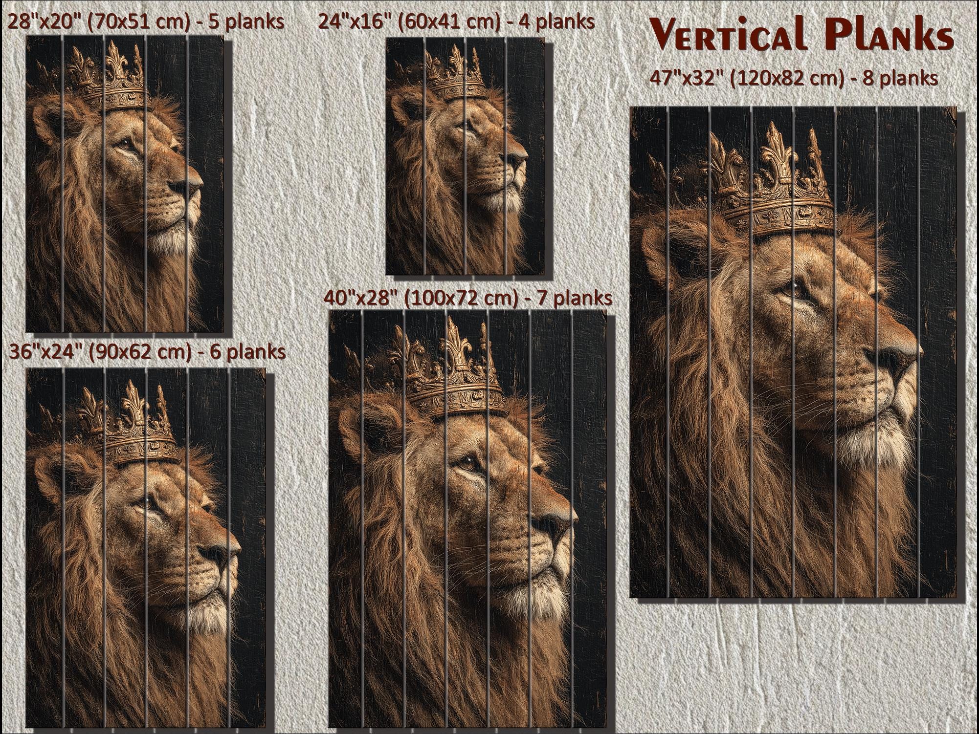 Lion King With Crown Distressed Wood Wall Art  For Masculine Decor