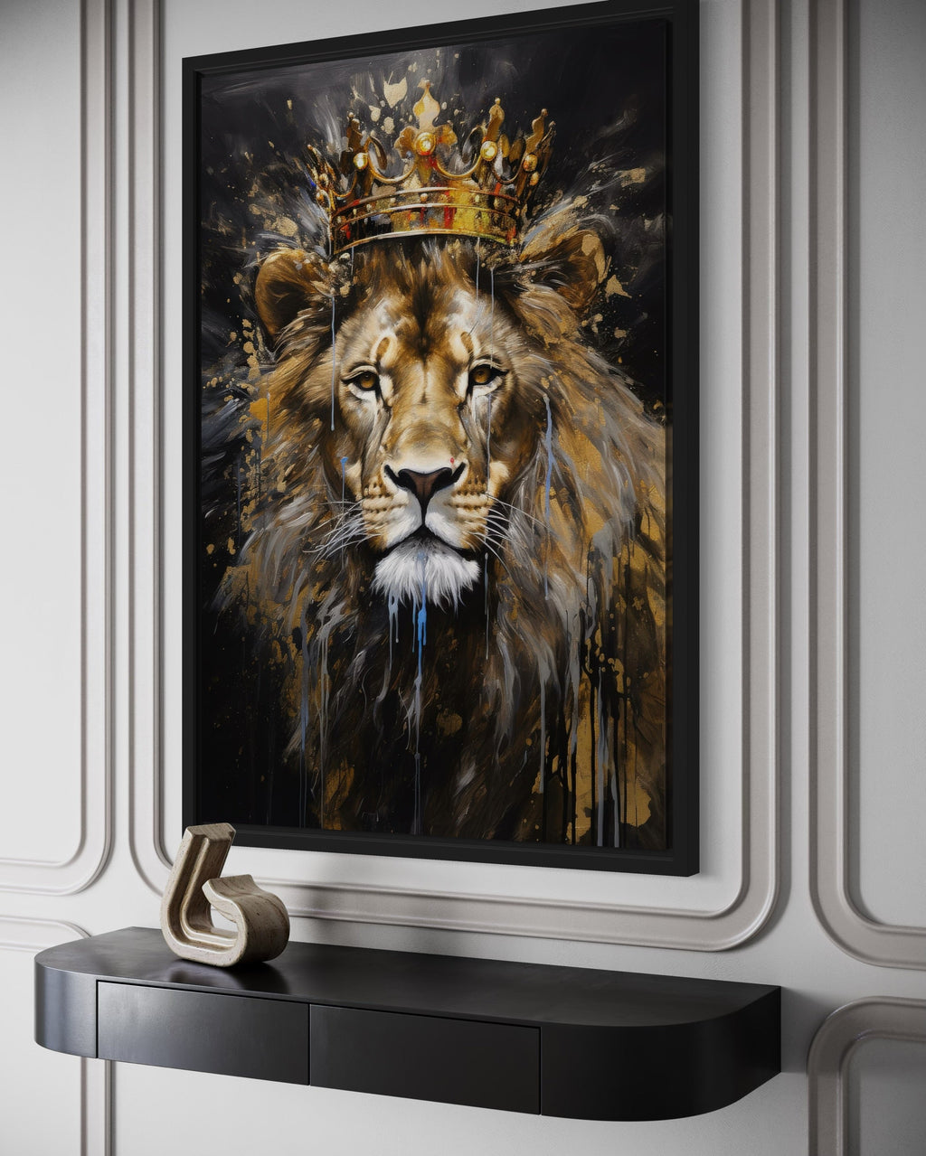 Lion King With Crown Man Cave Framed Canvas Wall Art
